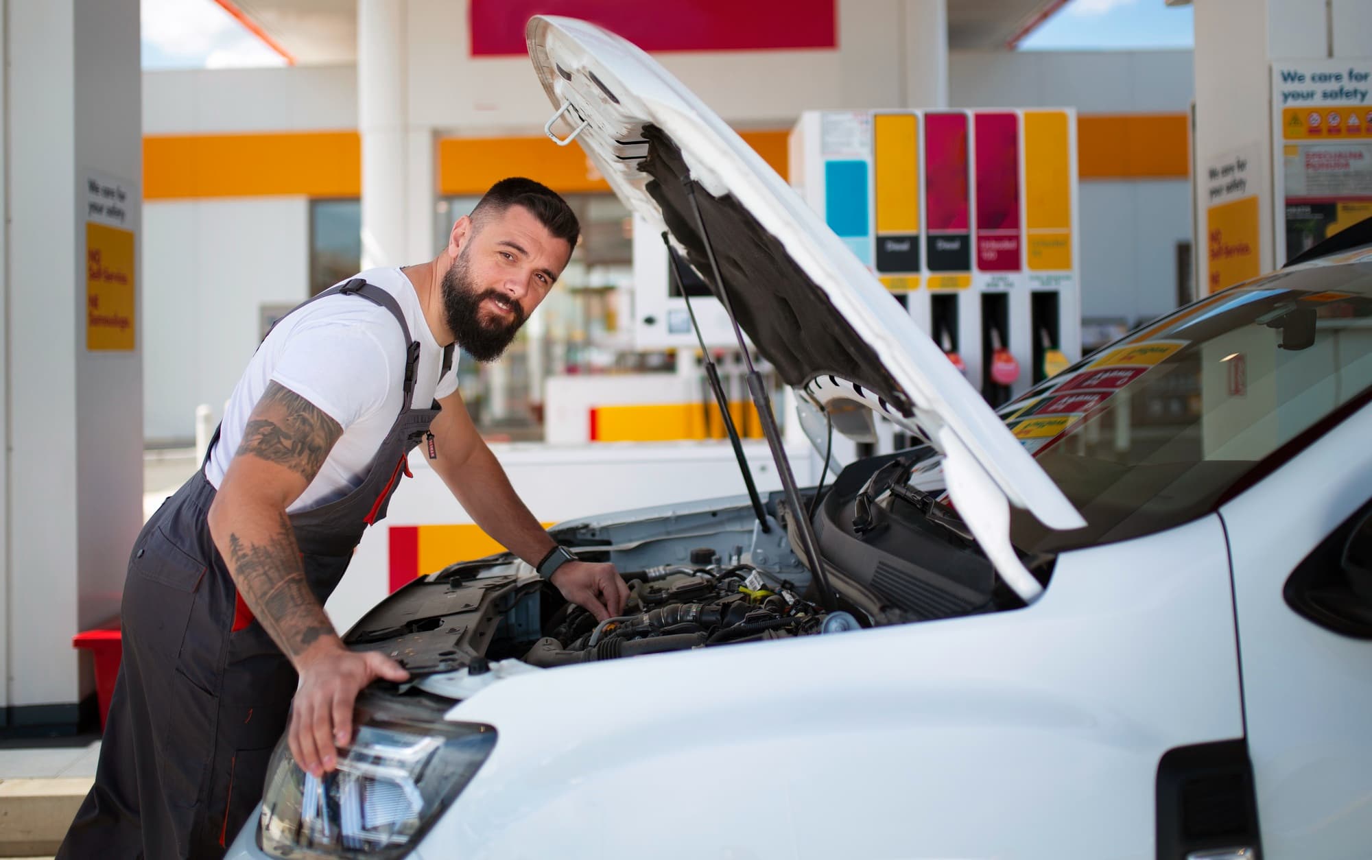 Mechanic working on car
